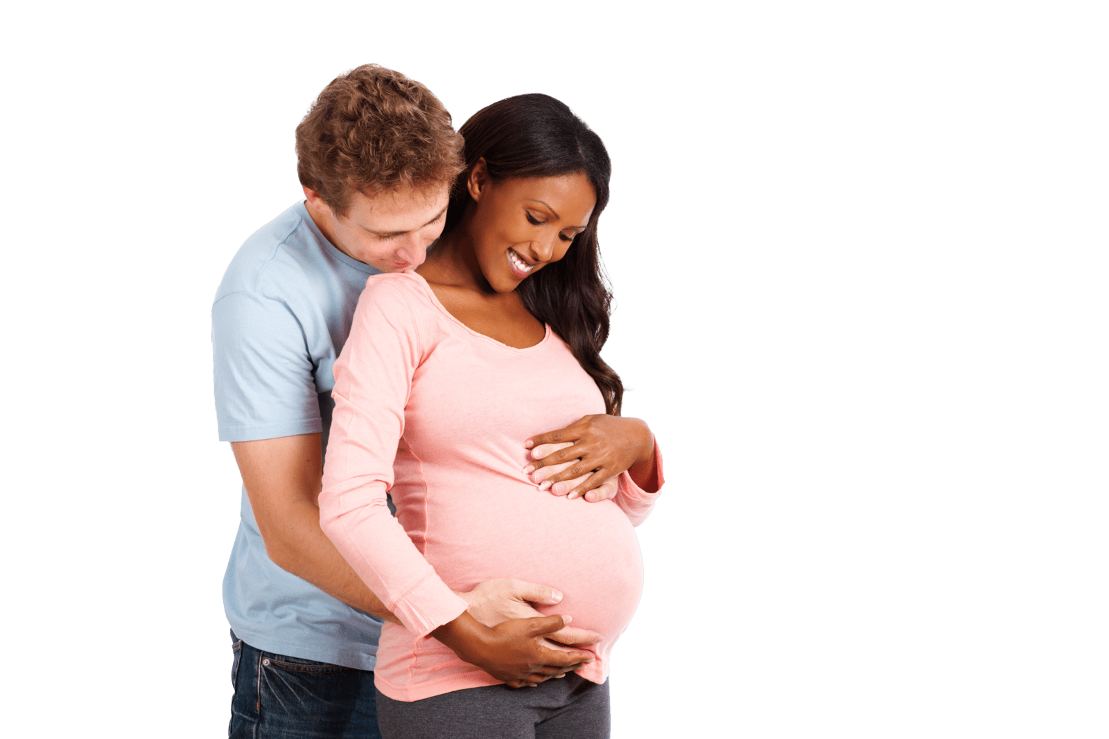 mother and father holding mother's pregnant belly